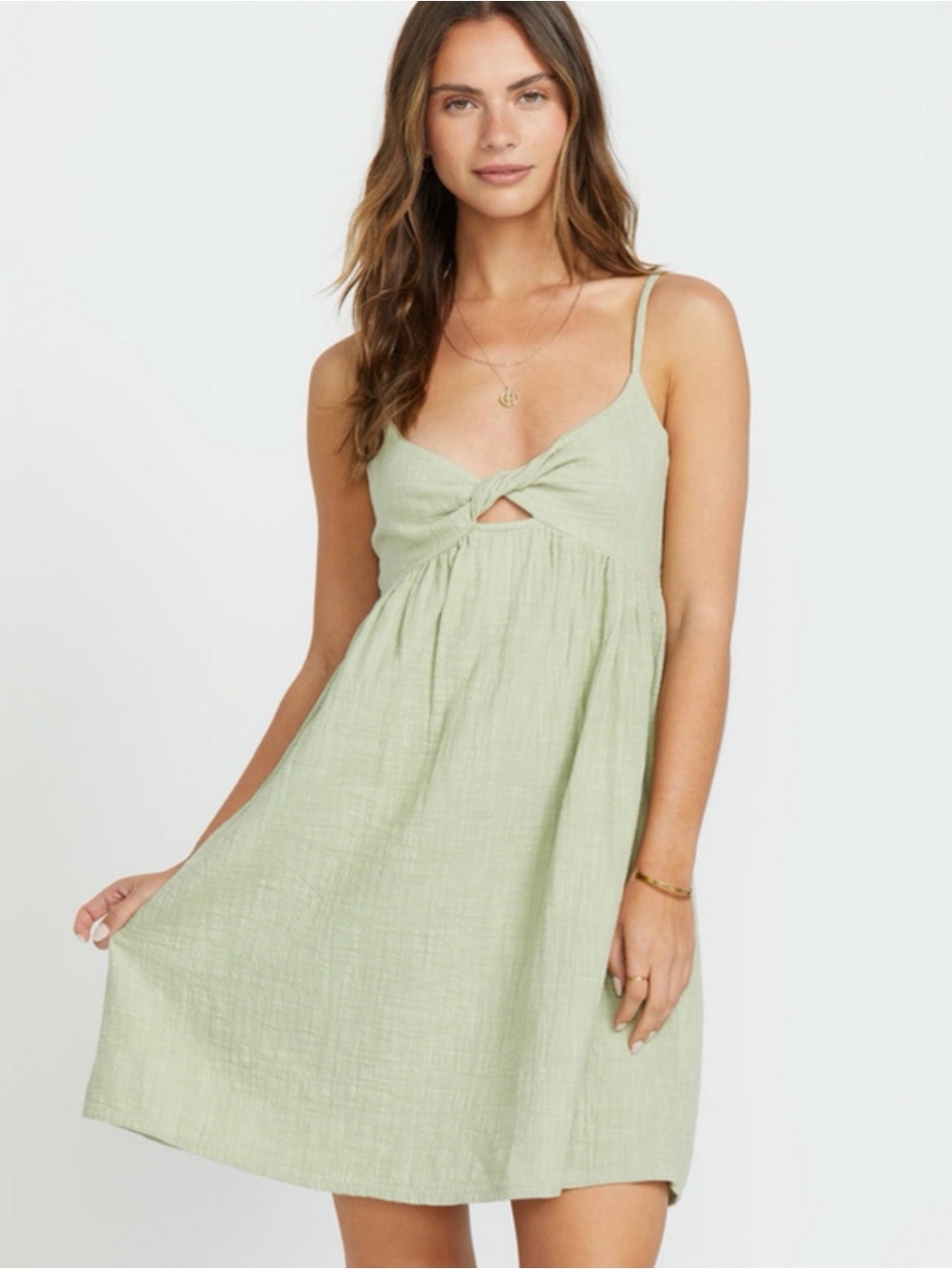 NWT Billabong In A Twist Dress Sage Green Cotton Mini Dress Size SP